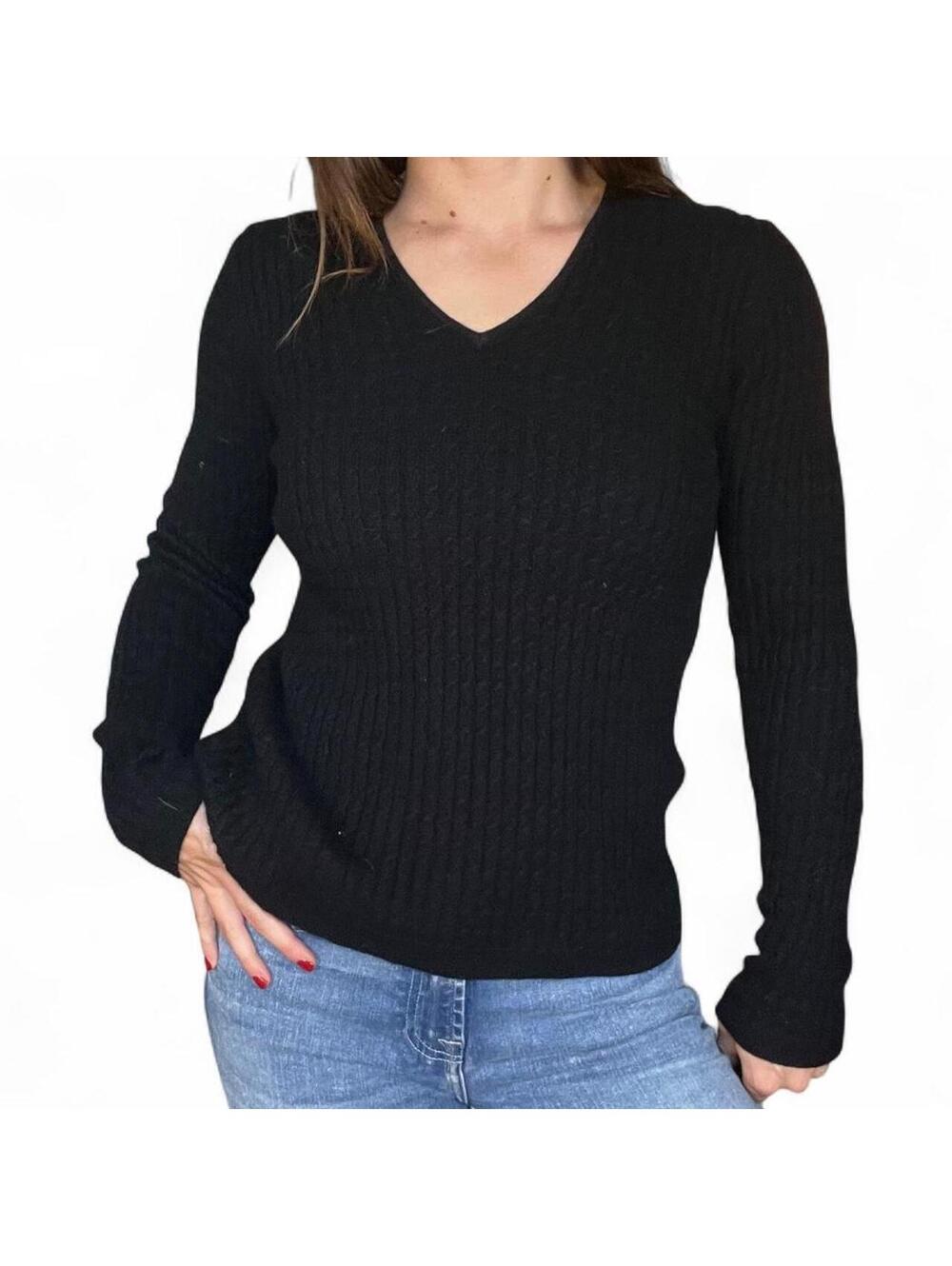 Reformation Black Ribbed V-Neck Knit Sweater